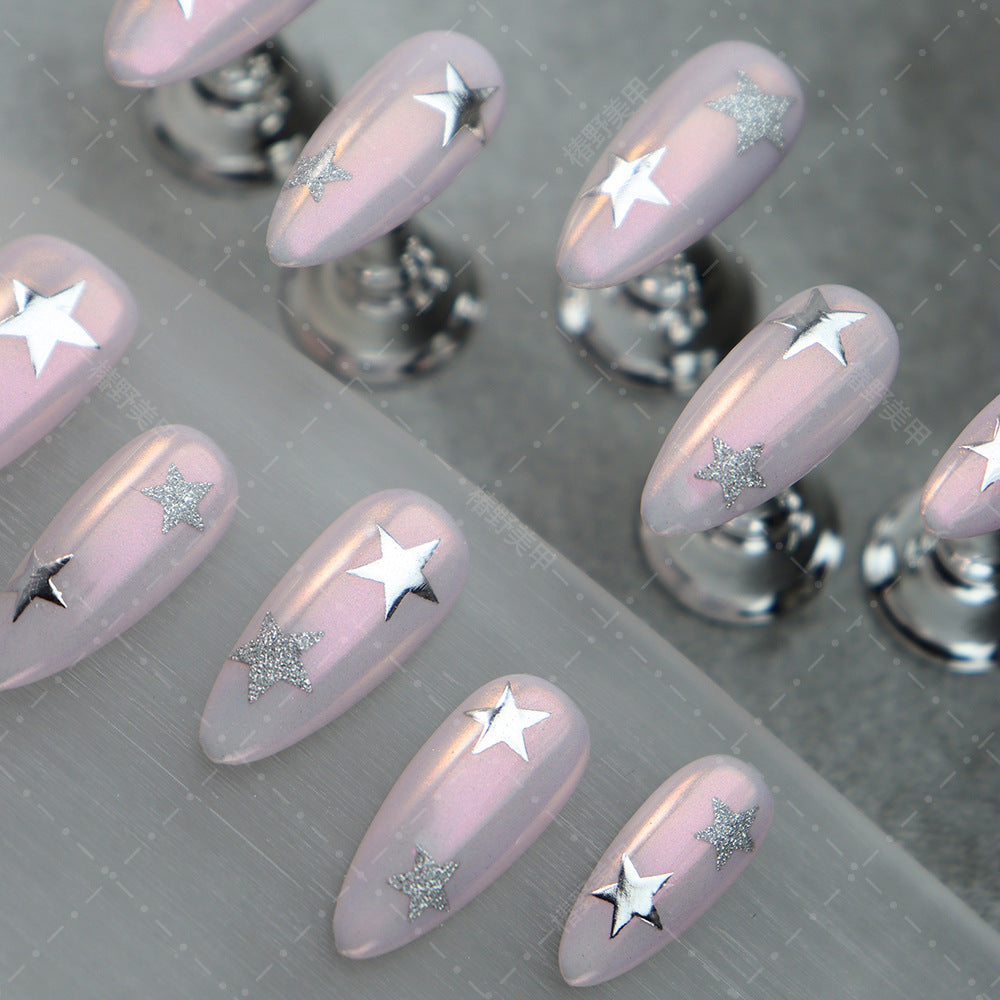 New Cross-Border Wear Nail Handmade Cat Eye Aurora Pink Asterism Almond Nail Four Seasons All-Match Removable