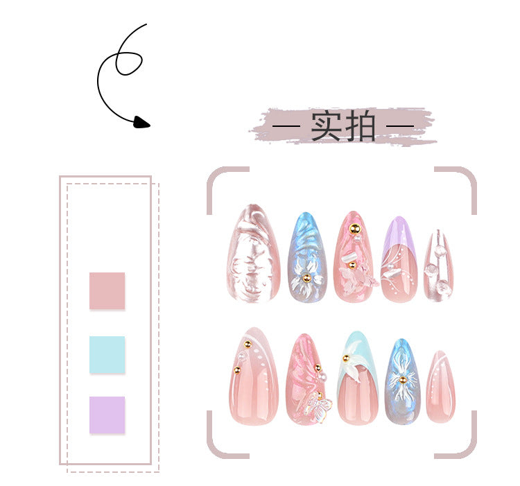 Three-Dimensional Water Ripple Wear Nail Manicure Wholesale French Spot Drill Butterfly Flower Fake Nails press on nail