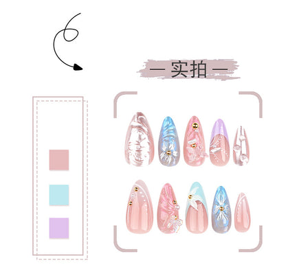 Three-Dimensional Water Ripple Wear Nail Manicure Wholesale French Spot Drill Butterfly Flower Fake Nails press on nail