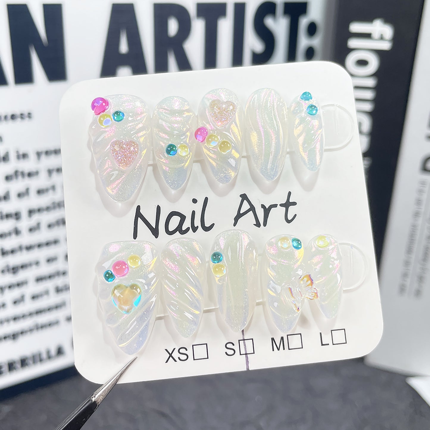 【Dyed Nail】Summer Colorful Candy Europe and America Cross Border Simple Aurora3D Three-Dimensional Relief Hand-Worn Nail Patch