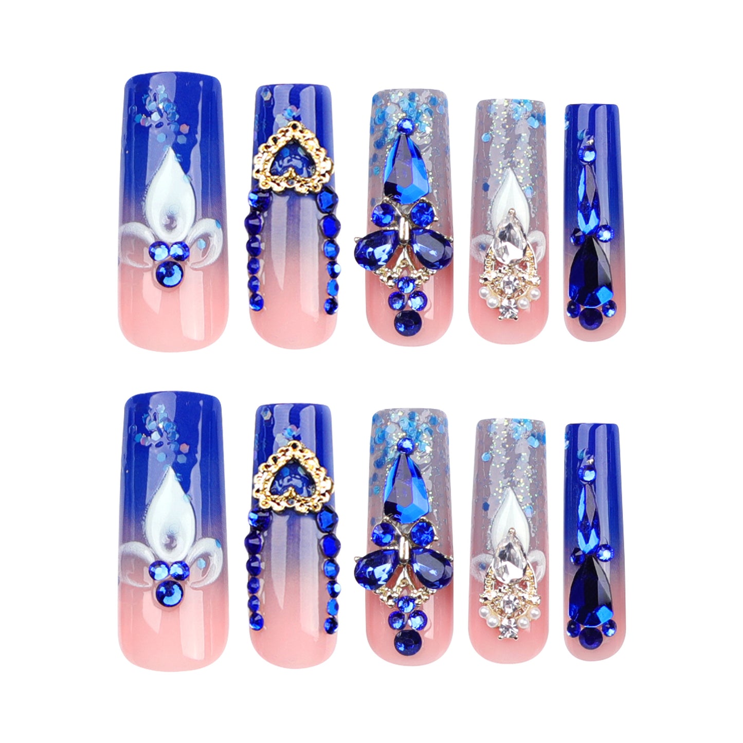 French Wear Nail Wholesale Cross-Border Hot Rhinestone Flash Nail Tips Finished Water Pipe Type Rectangular Nail Fake Nails