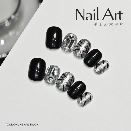 Handmade Wear Armor Summer Short Nail Tip Black Cat's Eye Hand-Made Wearable Nail Stickers Fake Nails Wholesale