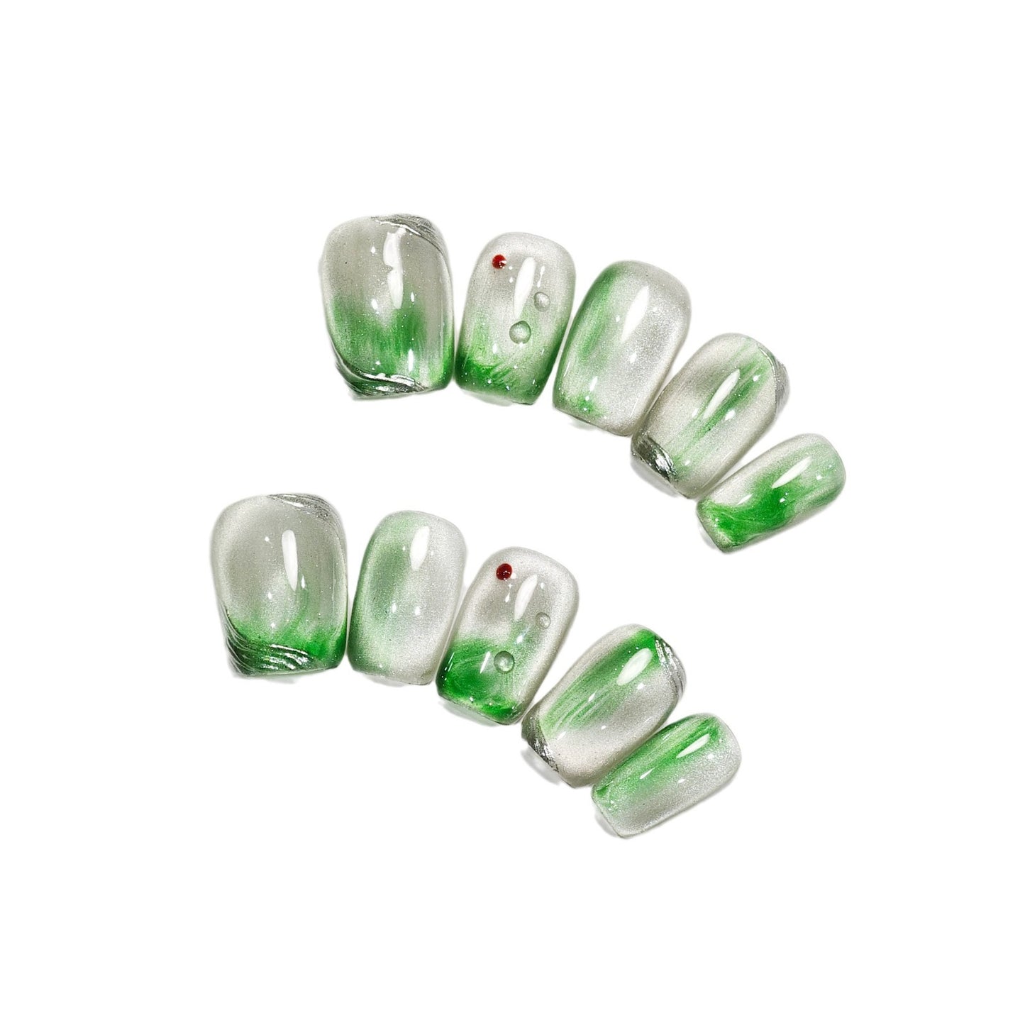 Handmade Wear Armor High-Grade White Blooming Green Cute Short Nail Stickers Handmade Fake Nail Tip Wholesale