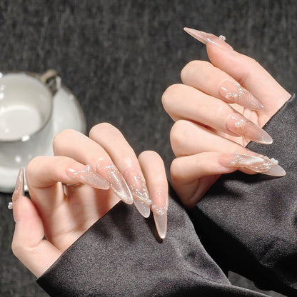 Handmade Wear Armor Mermaid Tail Mid-Length Cat Eye Cute Advanced Nail Stickers Handmade Fake Nail Tip Wholesale