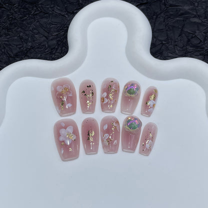 Sweet Hand-Painted Small Flower Handmade Wear Nail Gentle Blush Short Manicure Fresh Wearable Nail Sticker