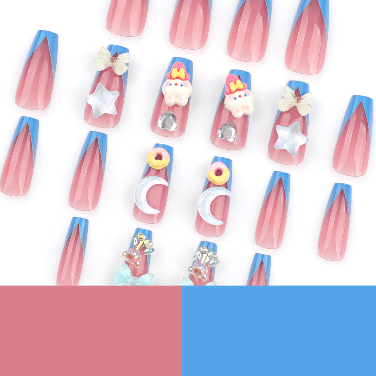 Sweet Tridimensional Cartoon Star Moon Manicure Summer Style Wearable Nail Tip Cute Cartoon Rabbit Wear Nail