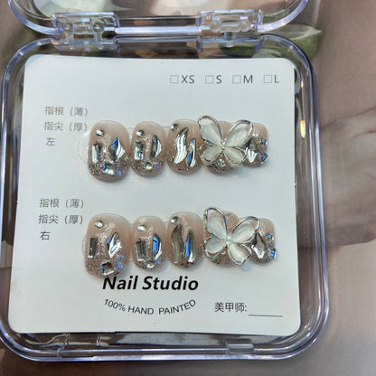 Only Care about Nail Factory Wearing Nail Flash Cold Diamond in the Debris Butterfly Ornament White Detachable Nail Tip