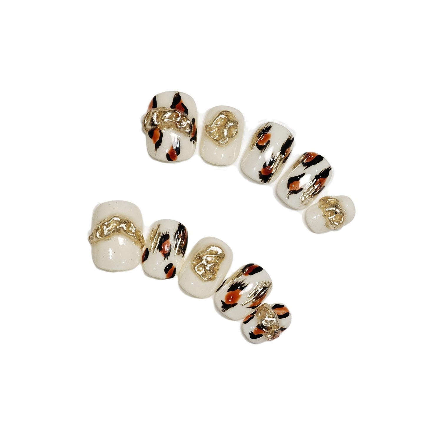 Handmade Wear Armor Autumn and Winter High-Grade Leopard Print Gilding Short Handmade Nail Stickers White Fake Nail Tip