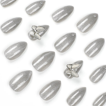 Wear Nail Tip Silver Glitter Metal Bow Nail Sticker Finished Detachable Nail Tip press on nails