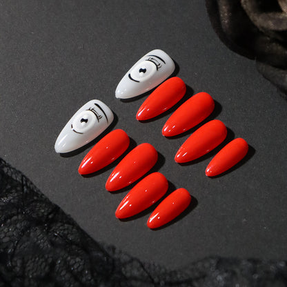 Cartoon Eye Funny Red Hand-Painted Nick Fury Hand-Worn Nail Cute Halloween UV Nail Beauty Patch