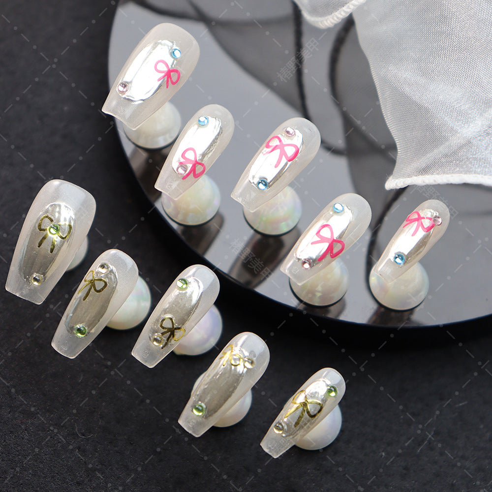 New Product Nail Stickers European and American Style Sweet Cool Pure Want Graffiti Hollow Bow Nail Wear Nail Cross-Border Supply