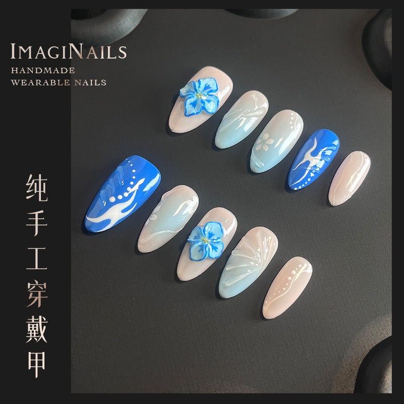 Hot Selling in Europe and America3D Three-Dimensional Carved Almond Nail Pure Hand-Worn Nail Piece