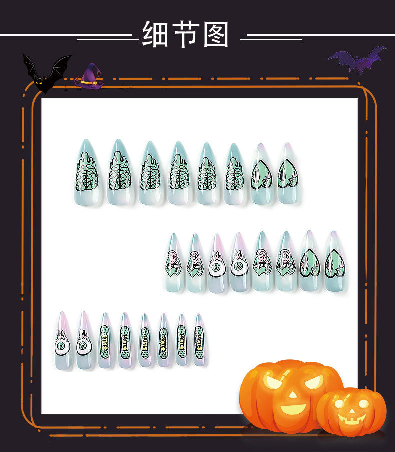 Wear Nail Finished Product Halloween Manicure Starry Sky Blooming Green Heart Eyeballs Lips Nail Sticker Removable