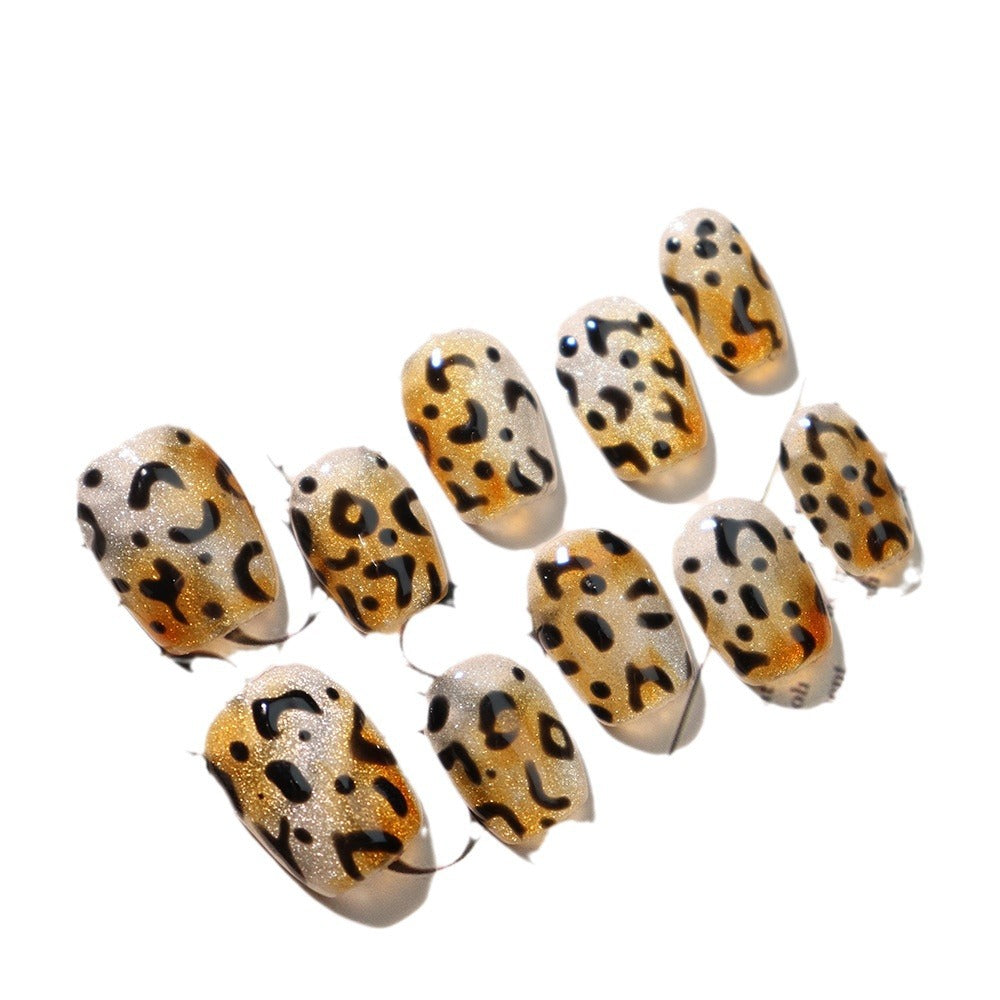 European and American Short Thin and Glittering Cat Eye Gradient Leopard Print Hand-Worn Animal Pattern Small Wild Cat UV Nail Beauty Patch