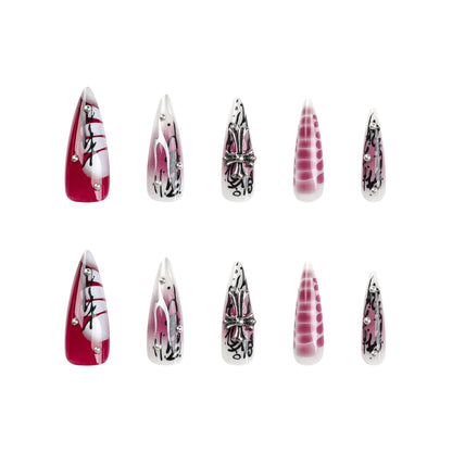 European and American Hot Girls Wear Nail Polish Piece Dark Cross Nail Art Nail Shaped Piece Hot Silver Blooming Fake Nails Nail Shaped Piece