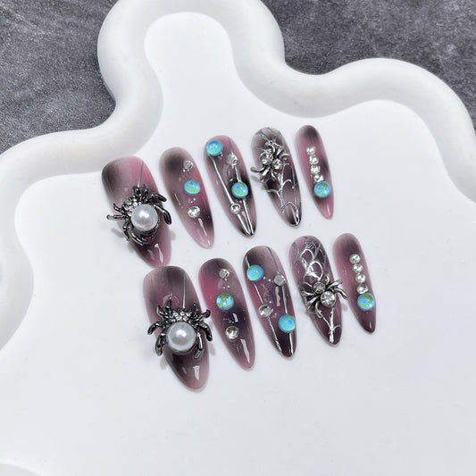 Handmade Wear Nail Dark European and American Style Niche Spider Mid-Length Nail Stickers Halloween Wearable Nail Sticker