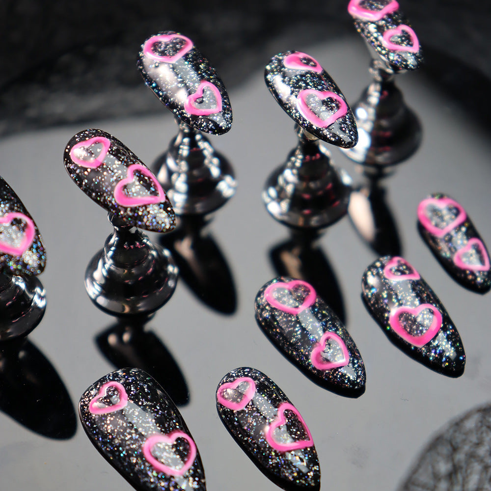 New Wear Armor Almond Color Gravel Handmade Love Luminous Dream Sneaky Design Handmade Wholesale Fake Nail Tip