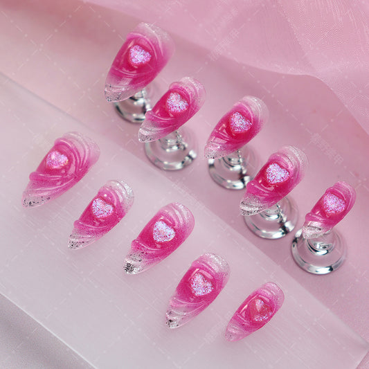 New Handmade Wear Armor Heart Blush Smudges Dream Rose Red Epoxy Advanced All-Match White Nail Stickers