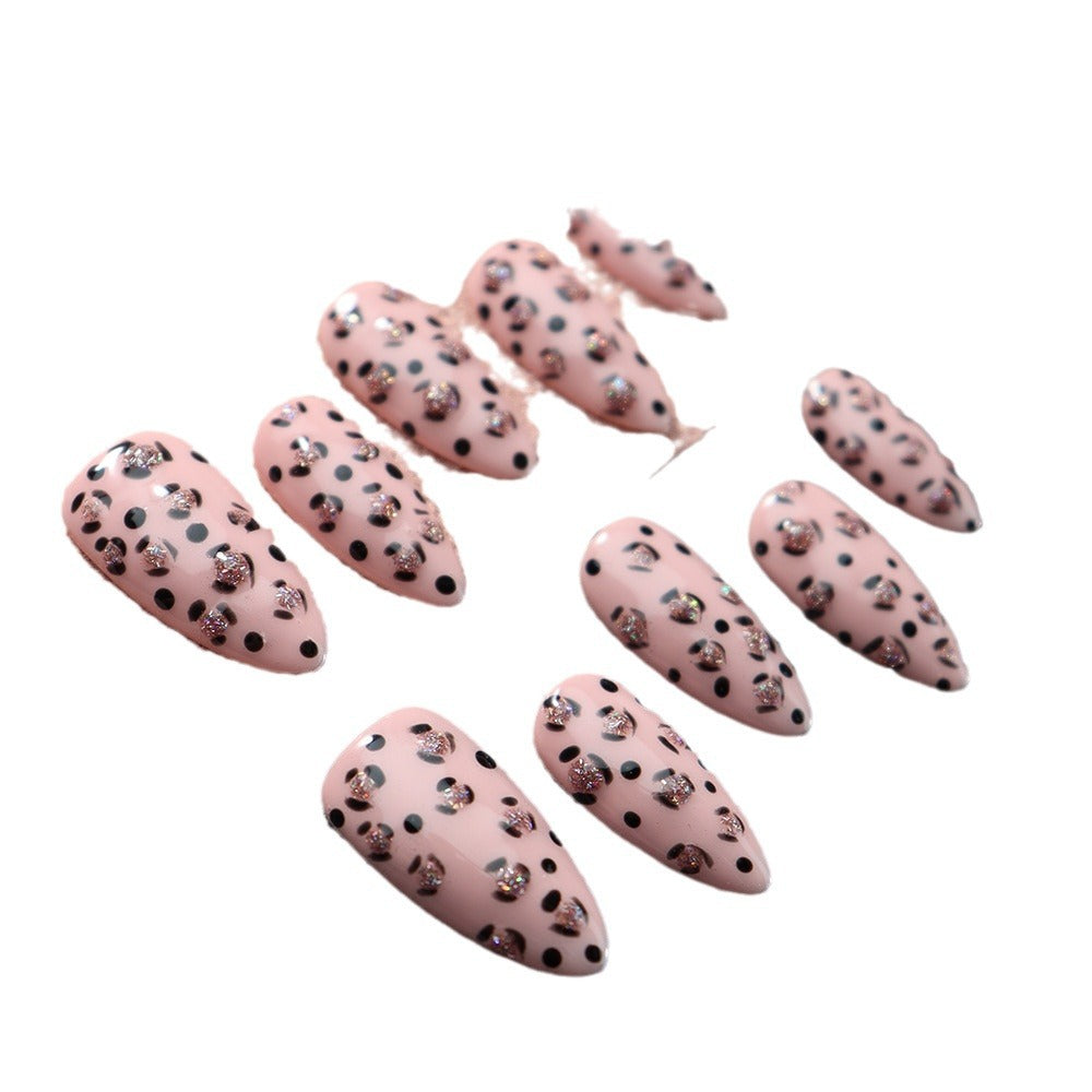 New Sweet Cool Sweet Milk Leopard Pink Hand-Worn Armor European and American Leopard Print Y2K Nail Patch Hand-Painted Fake Nail Tip