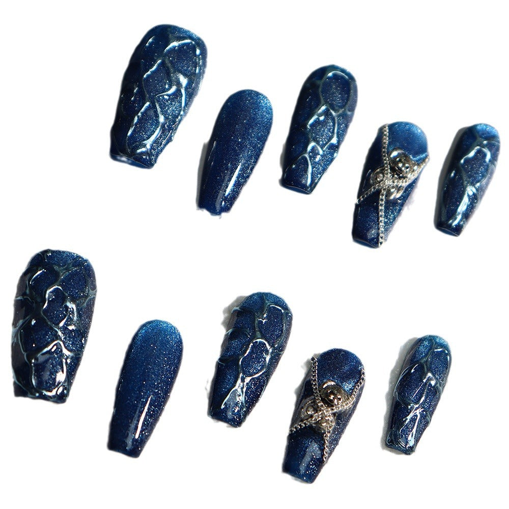 Hot Sale Bear Royal Blue Cat Eye Wear Armor Flash Blue Chain European and American Hot Girl Retro Sweet Cool Nail Stickers