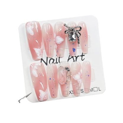 Autumn and Winter New Handmade Nail Art Blooming Hand-Painted Pile Rhinestone Long Nail Stickers Sweet Cute Handmade Wear Nail