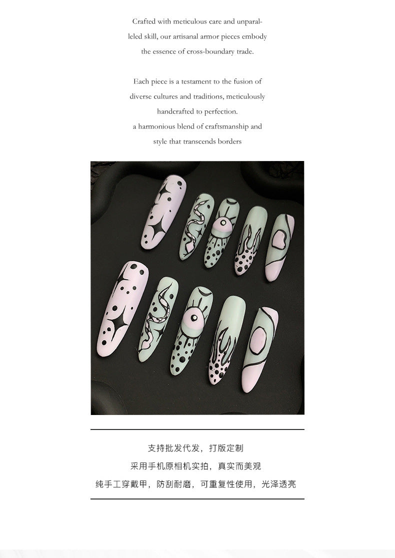 Cartoon Style Hand-Painted Mid-Length Armor Fashion Design Nail Shaped Piece