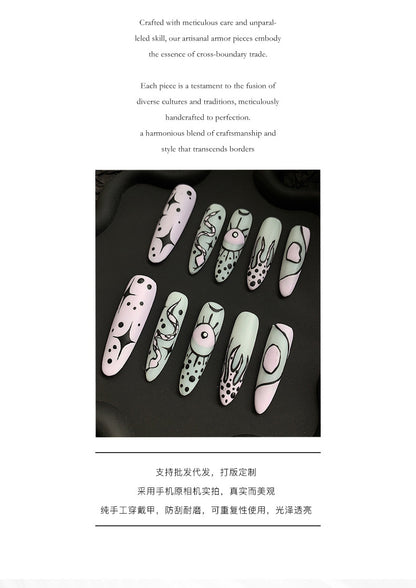 Cartoon Style Hand-Painted Mid-Length Armor Fashion Design Nail Shaped Piece