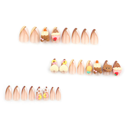 Cute Ice Cream Cake Wearing Nail Nail Beauty Cute Cartoon Biscuit Heart-Shaped Short Nail Tip fake  nails