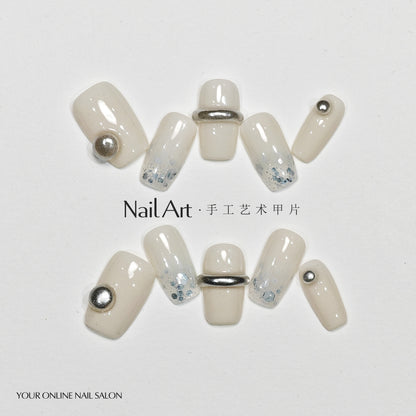 Handmade Wear Nail Autumn and Winter High-Grade Sense Short Cute White Manicure Hand-Made Wearable Nail Patch Wholesale