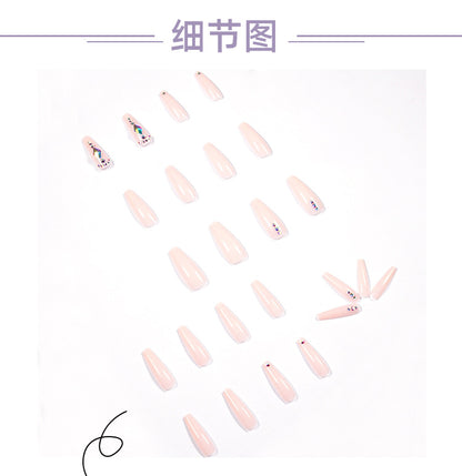 Nude Color Long T Diamond Diamond Wear Finished Nail Beauty Fake Nails Nail Stickers Nail Patch Foreign Trade Cross-Border Direct Supply