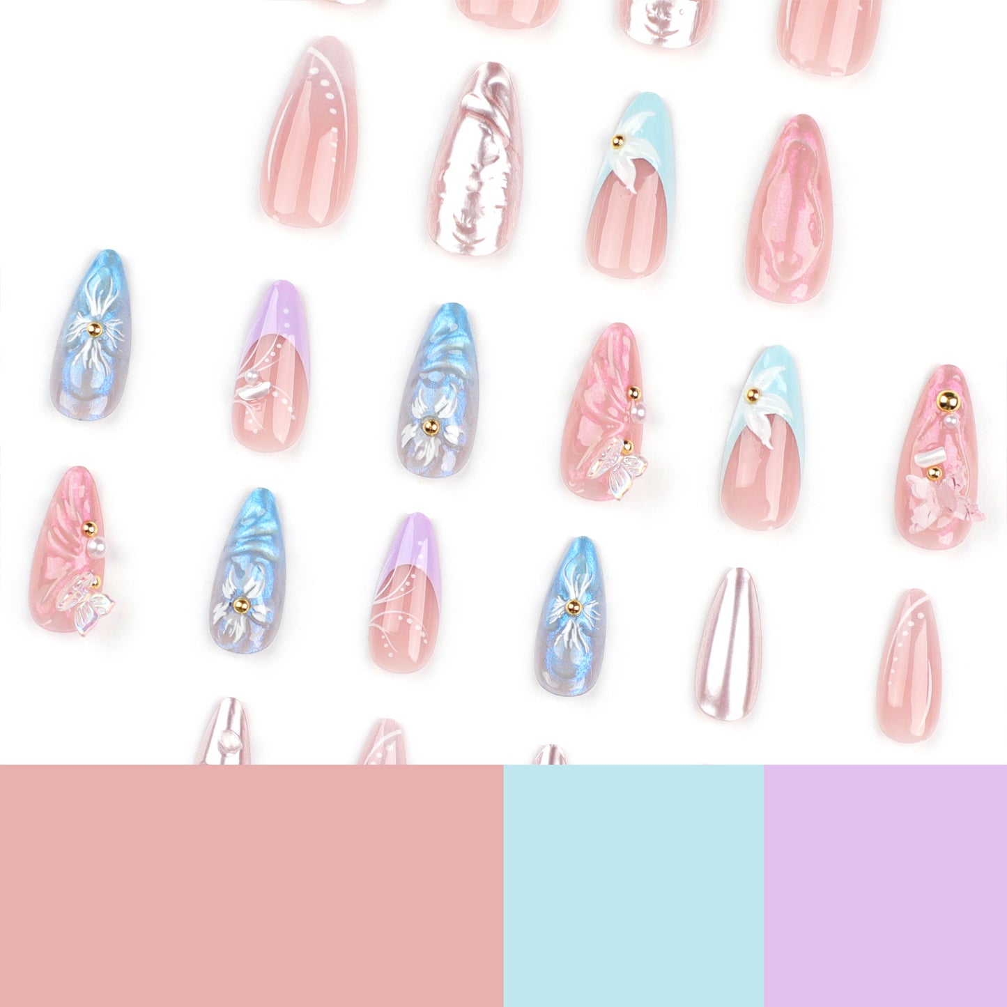 Three-Dimensional Water Ripple Wear Nail Manicure Wholesale French Spot Drill Butterfly Flower Fake Nails press on nail