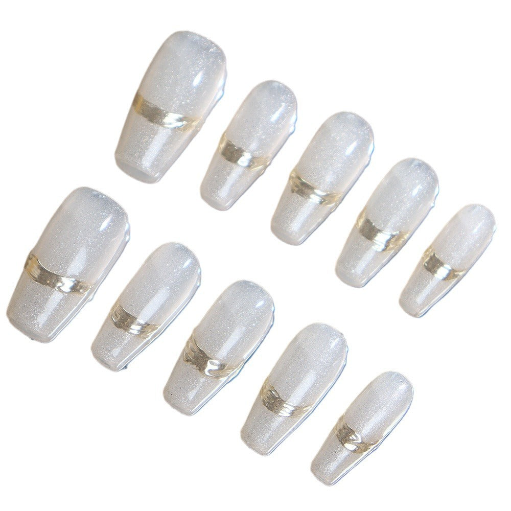 Textured White Simple Golden Trim French Entry Lux Wear Nail Nail Patch Handmade Manicure Factory Direct Sales