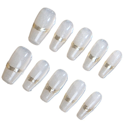 Textured White Simple Golden Trim French Entry Lux Wear Nail Nail Patch Handmade Manicure Factory Direct Sales