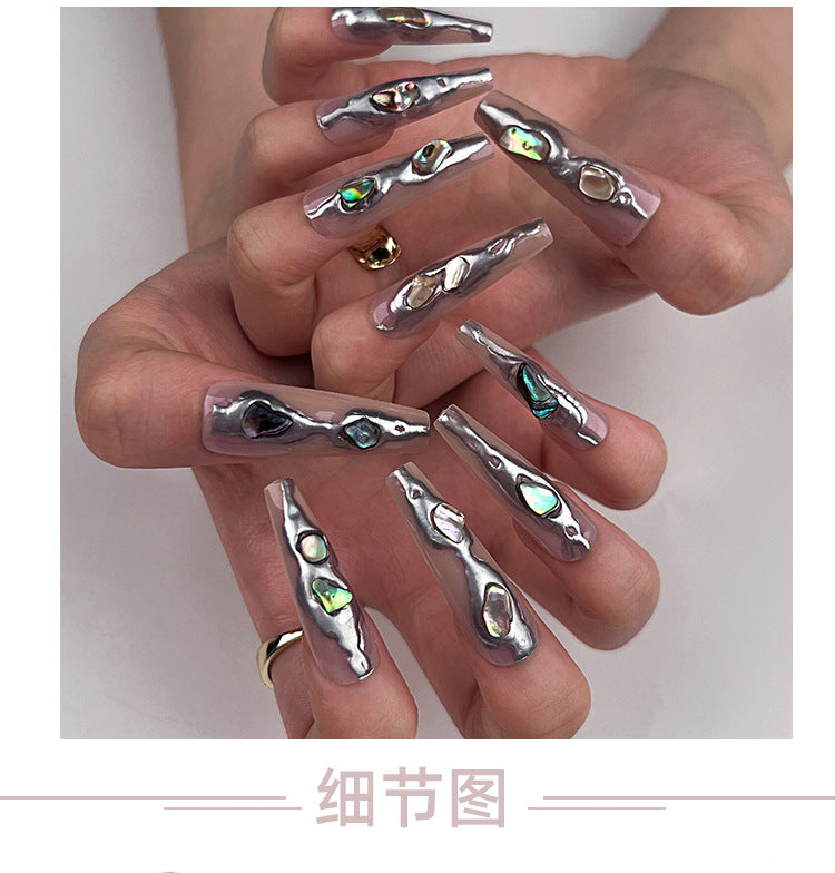 3D Three-Dimensional Magic Mirror Effect Powder Wear Nail Piece Gem Flash Nail Cross-Border Best Seller in Europe and America y2k Fake Nails Wholesale