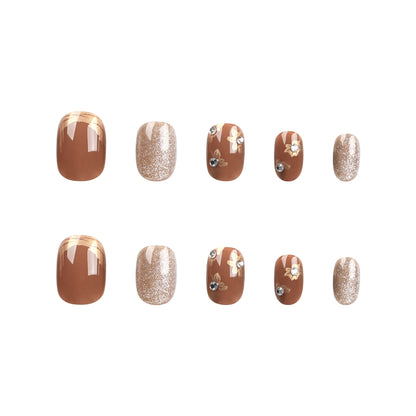 Xiaohongshu Maillard Style Wear Nail Caramel Autumn Manicure Short mini Nail Tablets false nail Wholesale