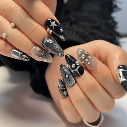 XINGX Pearl Almond Wear Armor Advanced Dark Hot Girl Fake Nails Removable Europe and America Cross Border Nail Tips