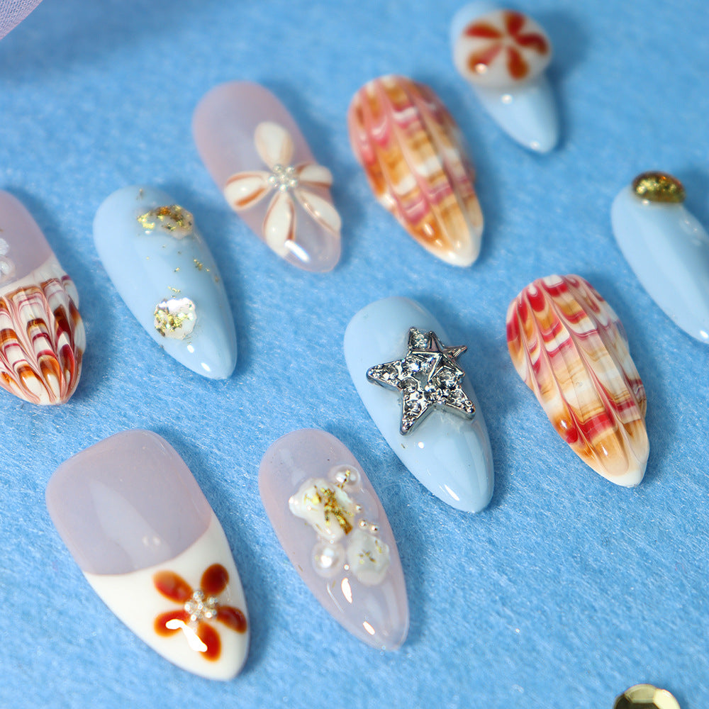 New Nail Beauty Patch Summer Little Fresh XINGX Hand-Painted Shell French Style Ice Transparent Pure Handmade Wear