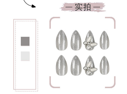 Wear Nail Tip Silver Glitter Metal Bow Nail Sticker Finished Detachable Nail Tip press on nails