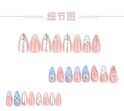 Three-Dimensional Water Ripple Wear Nail Manicure Wholesale French Spot Drill Butterfly Flower Fake Nails press on nail