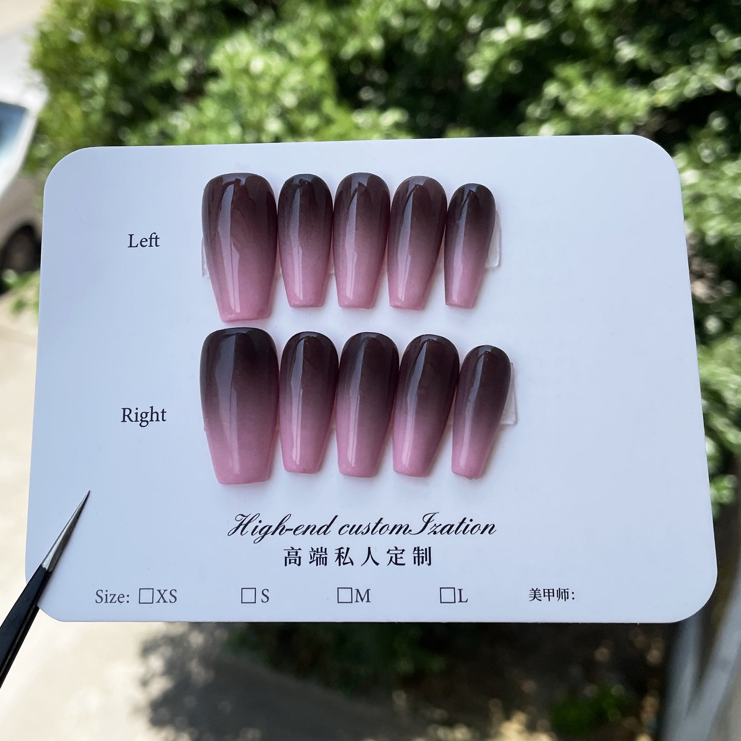 Handmade Wear Nail Simple Black Pink Gradient Mid-Length Nail Stickers Wearable Nail Sticker Fake Nails Wholesale