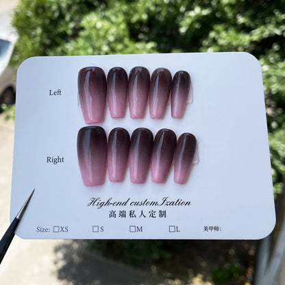 Handmade Wear Nail Simple Black Pink Gradient Mid-Length Nail Stickers Wearable Nail Sticker Fake Nails Wholesale