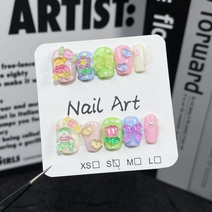 Sweet Cute Cartoon Hand-Worn Armour Small-Fresh Short Type Nail Stickers Almond Armour Wearable Nail Sticker