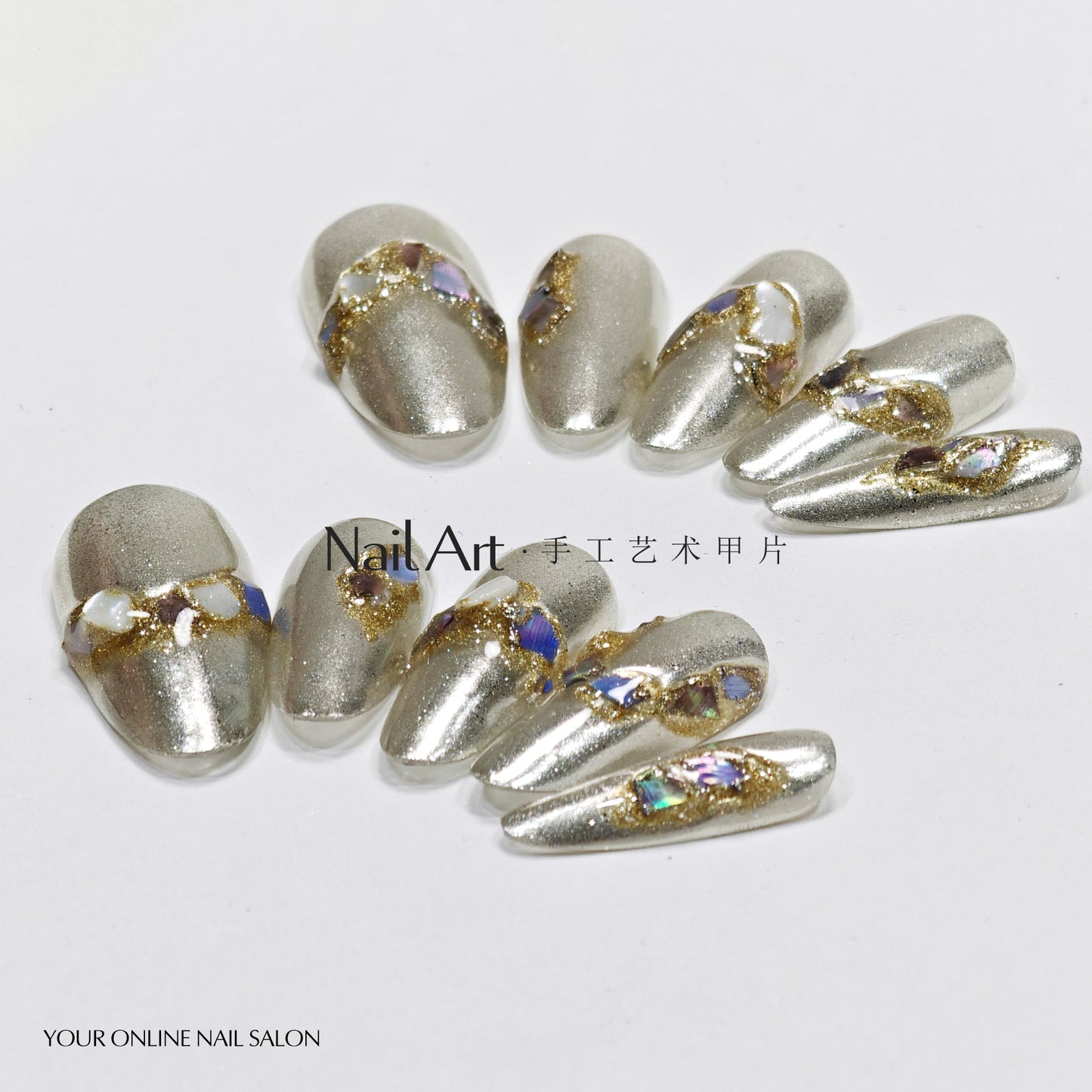 Handmade Wear Armor Metal Retro Textured Short Aurora Fritillary Handmade Nail Stickers Fake Nail Tip Wholesale