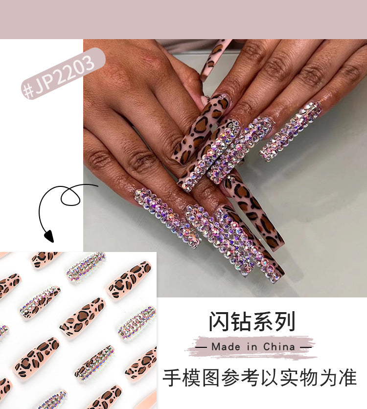 Wear Armor Nail Tip Wholesale Frosted Leopard Print Full Diamond Nail Stickers Nail Tip Wholesale Fake Nails press on nails