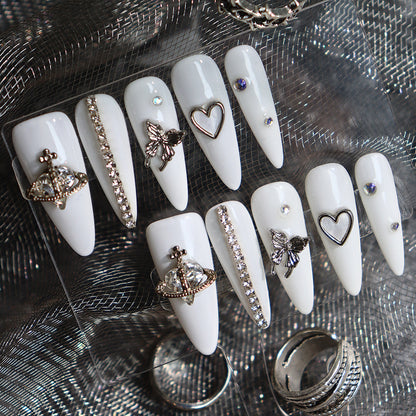 Hot Selling Sweet Cool European and American Style Wear Nail White Queen Mother Affordable Luxury Style Butterfly Love Sweet Wedding Pure Color Manicure