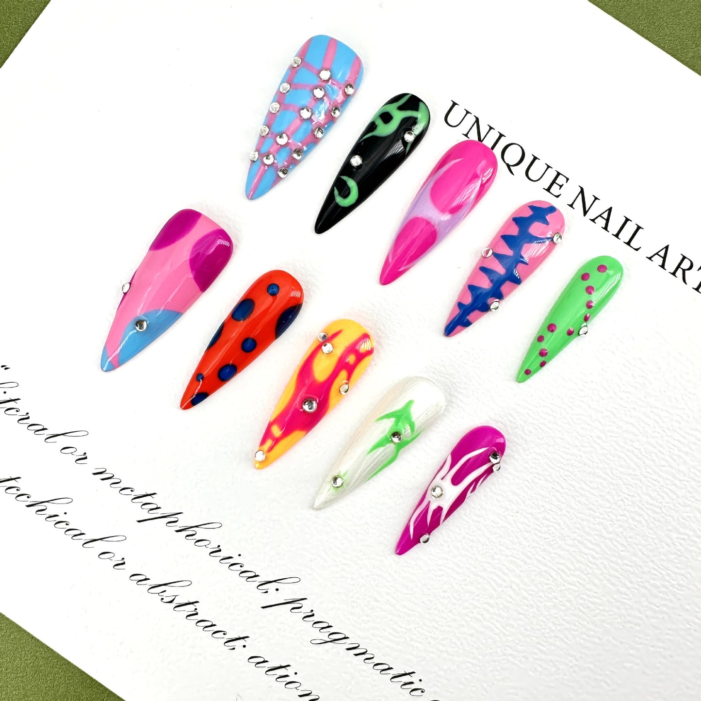 Pure Hand Drawing Flame Handmade Wear Nail Tip High-Grade Summer Contrast Color Long Pointed Cross-Border Handmade Nail Stickers