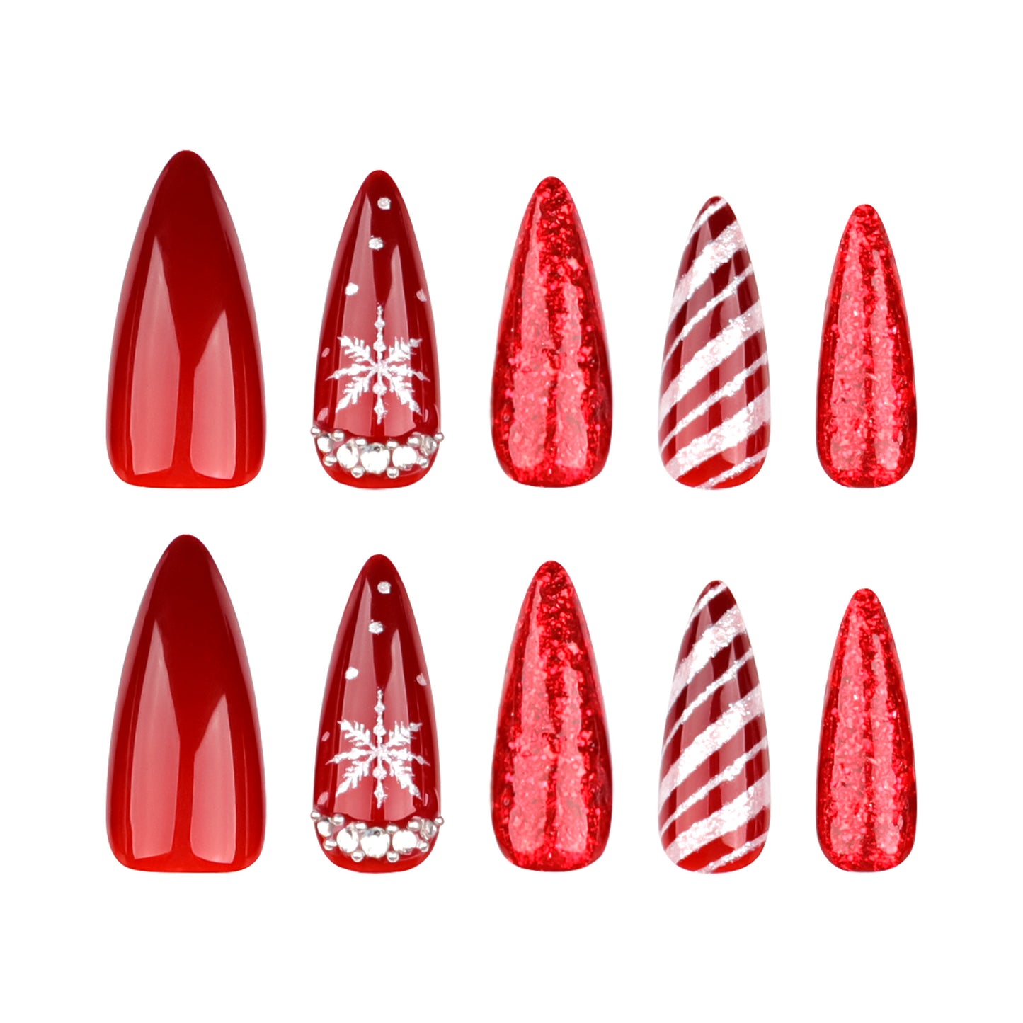 Christmas Candy Stripe Wear Nail Snowflake Manicure Fake Nails Rhinestone Sequins Can Be Repeated Nail Tip Finished Product Wholesale