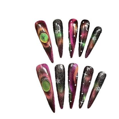 TK Hot Selling Cat Eye Super Long Nail Handmade Hand-Painted Wear Nail Manicure