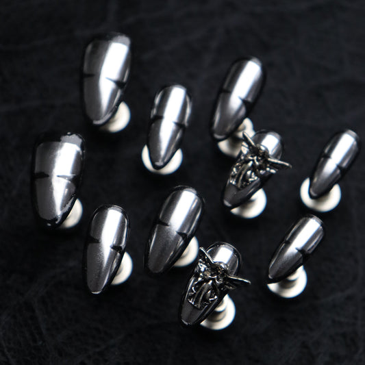 Hot Sale Dark Angel Nail Stickers Europe and America ins Xiaohongshu Senior Silver Y2K Hot Girl Removable Wear Nail Tip