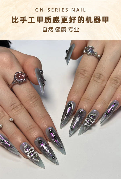 Dark Punk Wear Armor y2k Snake Pattern Spot Drill Nail Art Extra Long Pointed Nail Butterfly Pattern Fake Nails Nail Tip Wholesale